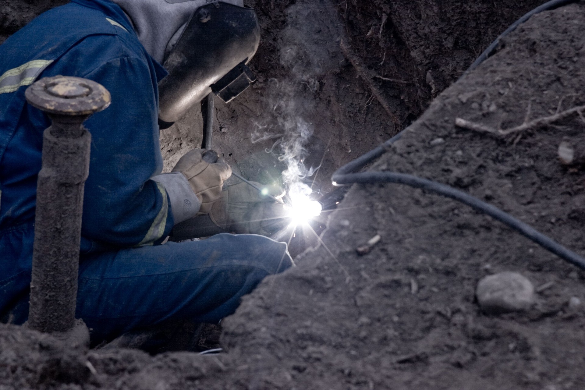Welding in a hole.
